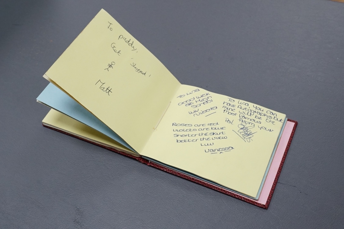 A 1960s autograph book including a page with all four The Beatles signatures, all in contrasting ball point pen, together with a number of other signatures later in the album, following a number of blank leaves, includin